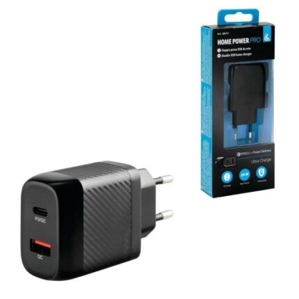 CARGADOR CON DOS PUERTOS USB Y TIPO C 20W 100/230V CARGA RAPIDA