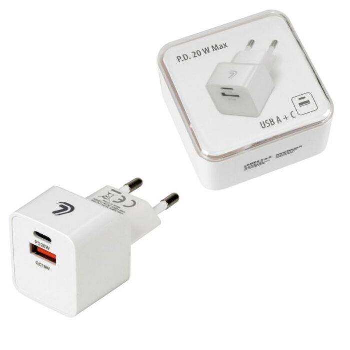 CARGADOR LINEA ESSENTIAL CON 2 PUERTOS USB(A+C) 20w 220/240