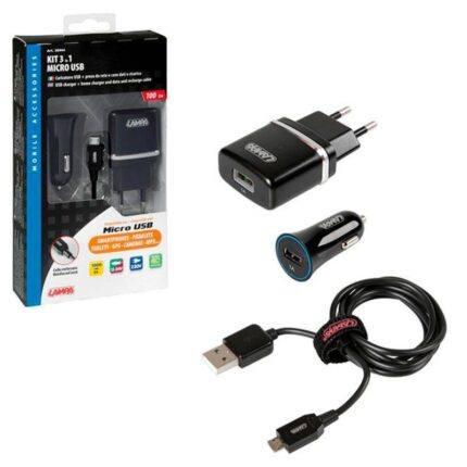 CARGADOR MICRO USB 3 EN 1 12/24V + 230V 1000 mA