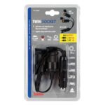 ENCHUFE MECHERO 2 TOMAS CABLE 18 CM CON TAPAS 12/24V