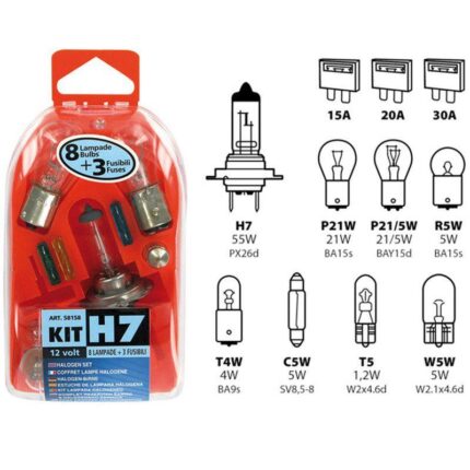 ESTUCHE DE LAMPARAS H7 12V (8 LAMPARAS + 3 FUSIBLES)