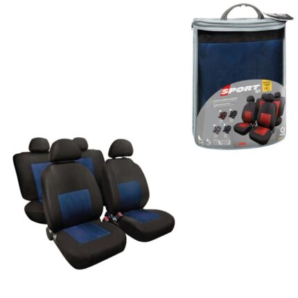 FUNDA ASIENTO DEPORTIVO EN POLIESTER 8 PIEZAS NEGRO/AZUL