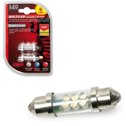 LAMPARA 11X41 MM 6 LED SILURO BLANCO 24V SV8