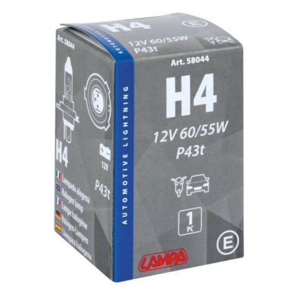 LAMPARA H4 12V 60/55W P43T HOMOLOGACION E (CAJA 1 UNIDAD)