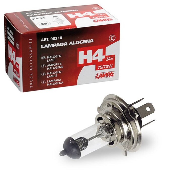 LAMPARA H4 24V 75/70W P43T HOMOLOGACION E (CAJA 1 UNIDAD)