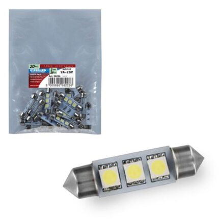 LAMPARA HYPER LED 10X39 MM BLANCO 24/28V 3SMD 3 CHIP SV8