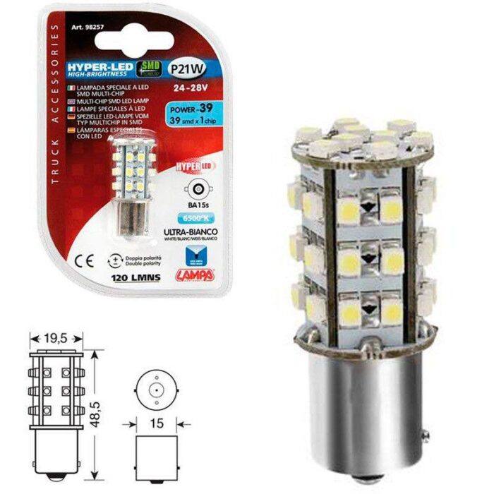 LAMPARA HYPER LED POWER 39 BLANCO  24/28V P21W